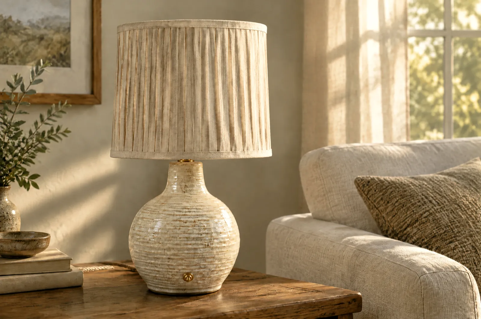 The finished image of the lamp in a warm living room