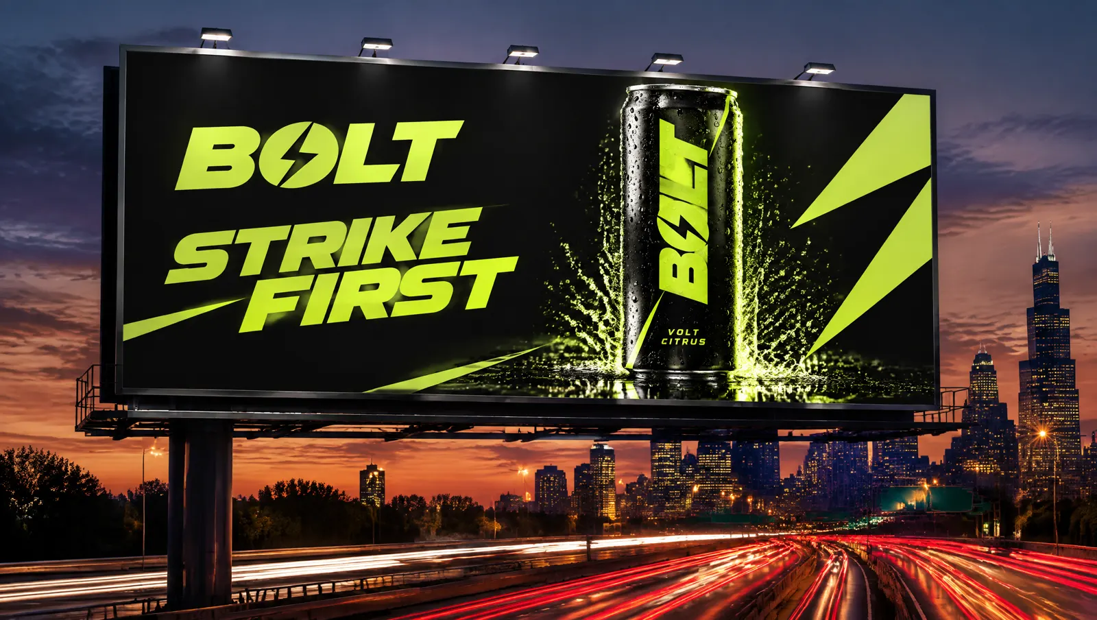BOLT branding: highway billboard