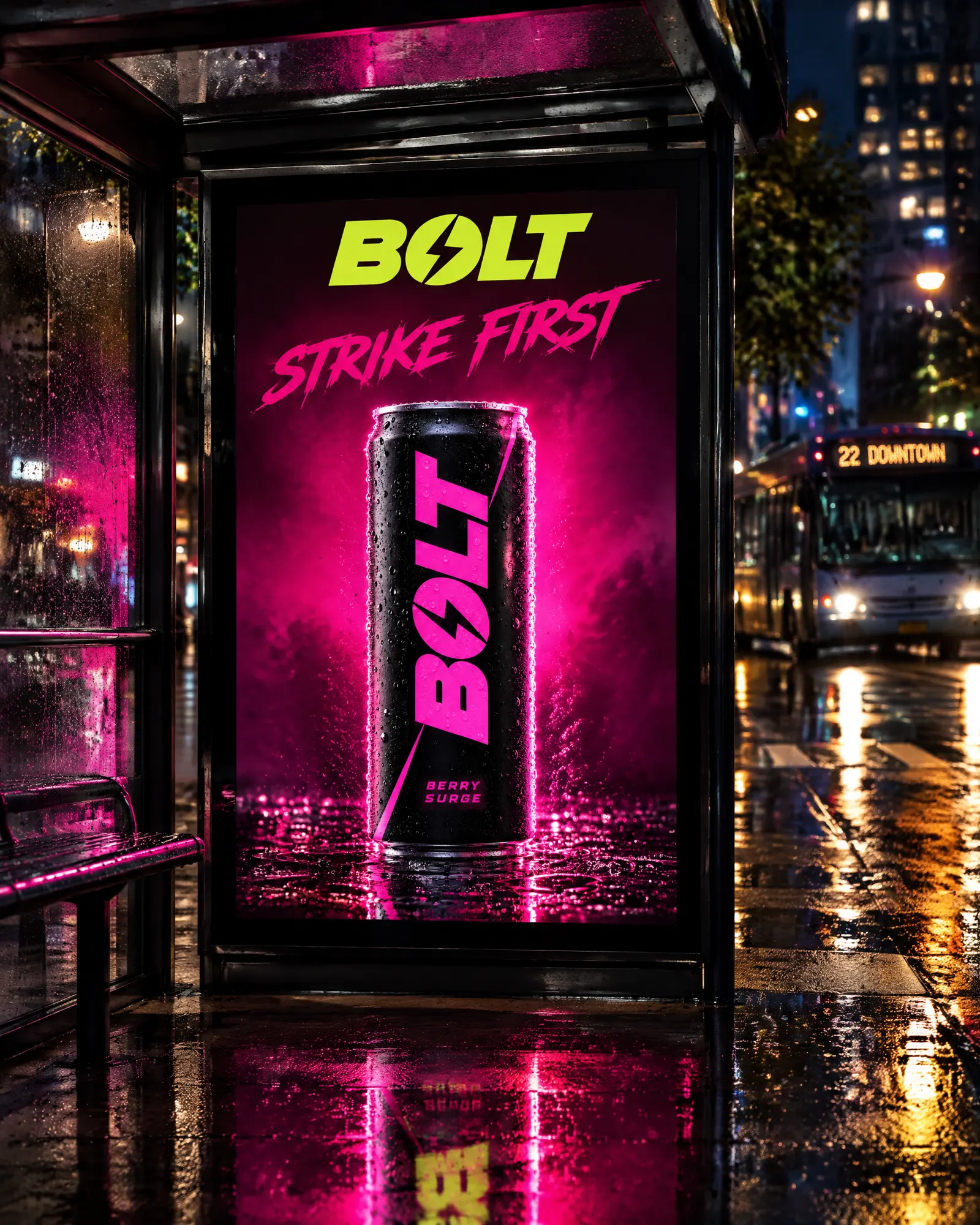BOLT branding: bus shelter
