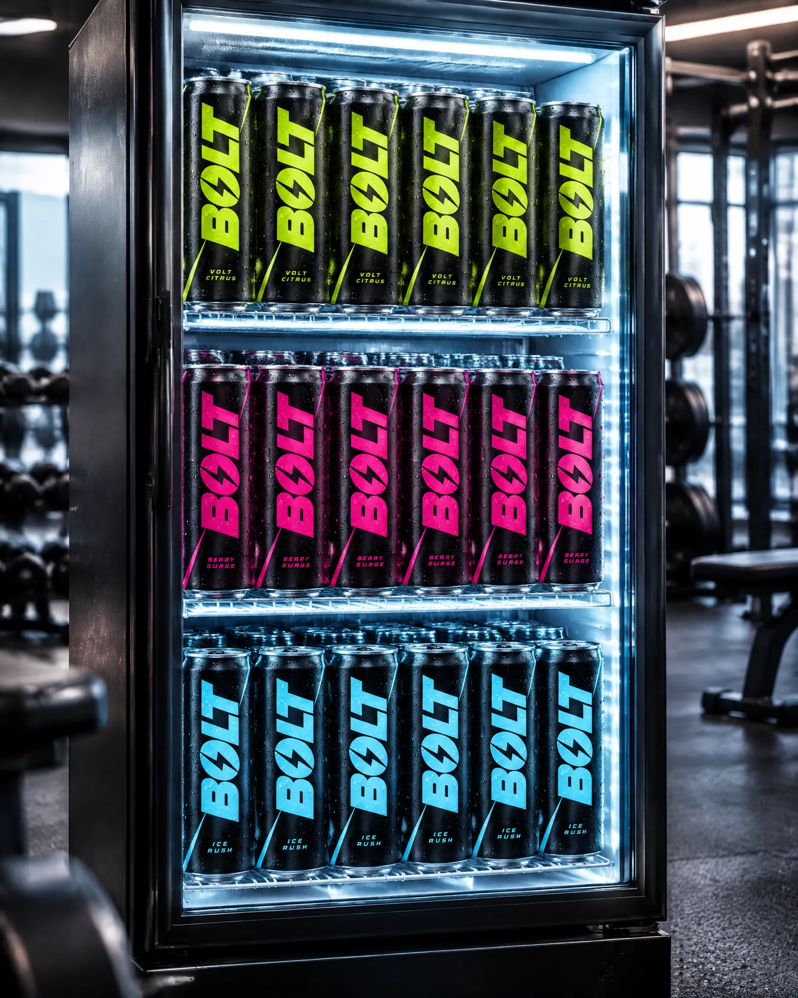 BOLT branding: gym fridge