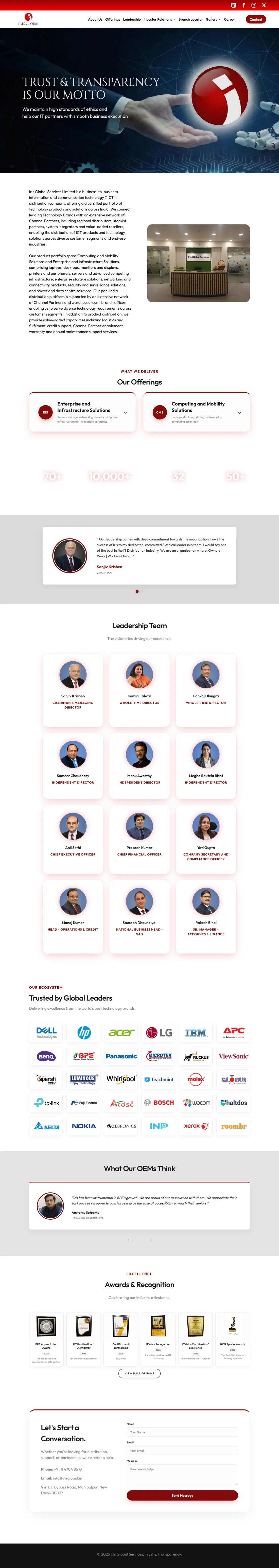 Iris Global: the full home page on desktop
